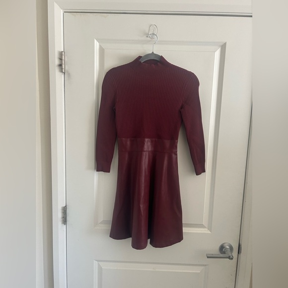 Shoshanna Alexa Three Quarter Sleeve Faux Leather And Knit Combo Dress - Picture 16 of 16